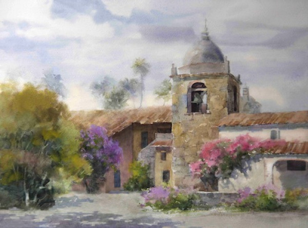 600x445 Paint Along With Johannes Vloothuis Carmel Mission Watercolor Demo - Carmel Painting