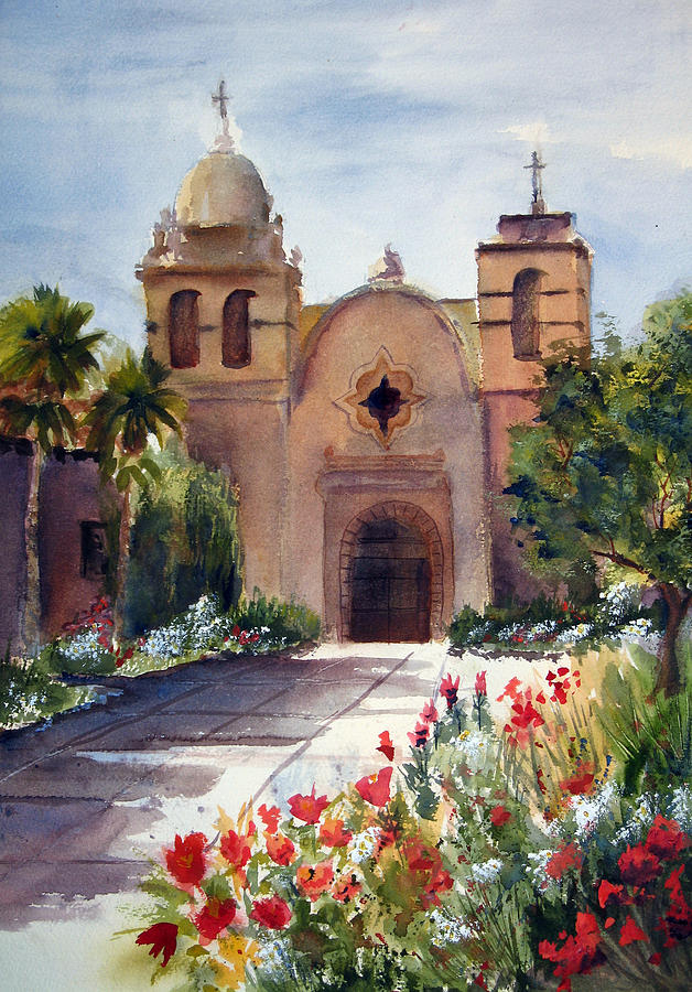 628x900 Carmel Mission Basilica Painting By Norah Brown - Carmel Painting
