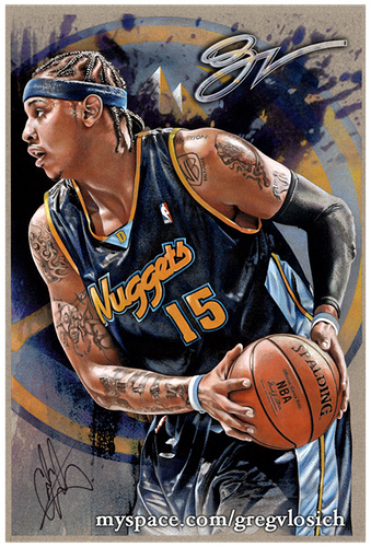 339x500 Original Carmelo Anthony Ink And Color Pencil Greg Vlosich - Carmelo Anthony Painting