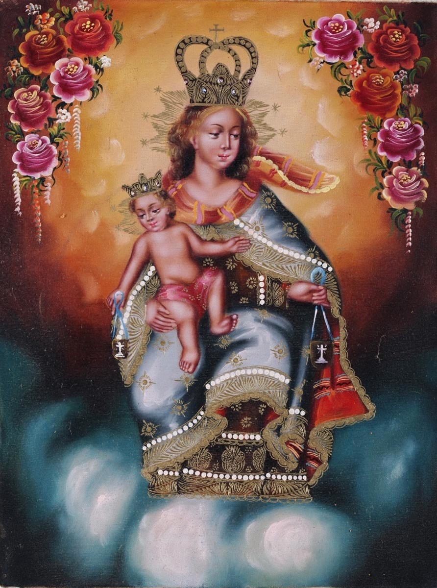 892x1200 Mt Carmel Lady Virgen Del Carmen Cuzco Oil Painting On Canvas 16h - Carmen Painting