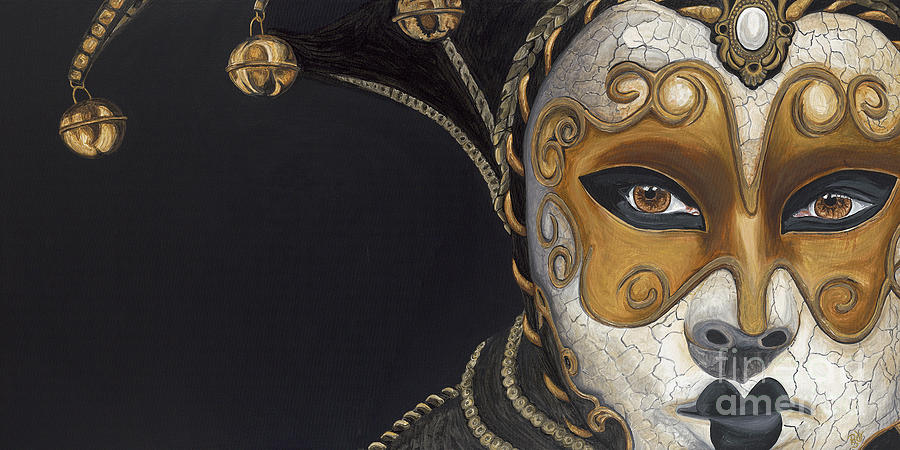 900x450 Gold Carnival Mask Painting By Patty Vicknair - Carnival Mask Painting