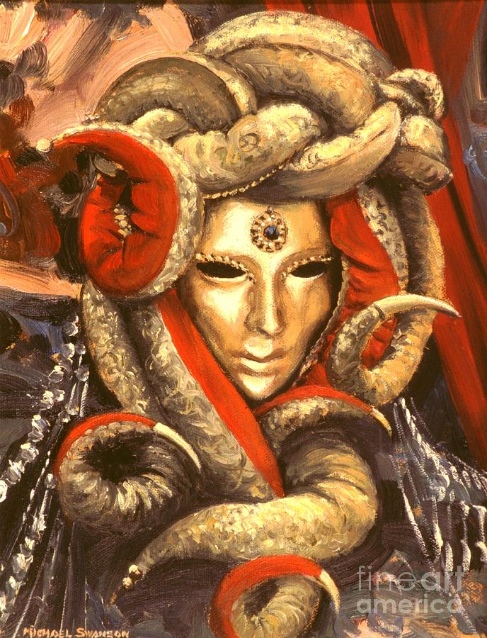 688x900 Venetian Mystery Mask Painting By Michael Swanson - Carnival Mask Painting