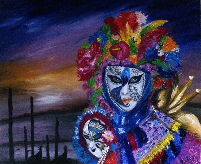 848x692 Helen Bellart Artwork Carnival In Venice Original Painting Oil - Carnival Painting