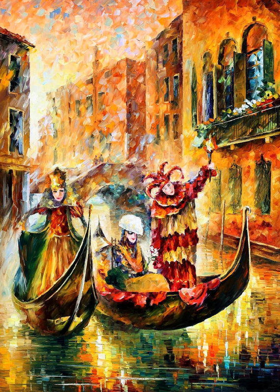 570x797 Venice Gondola Palette Knife Carnival In Italy Oil Painting - Carnival Painting