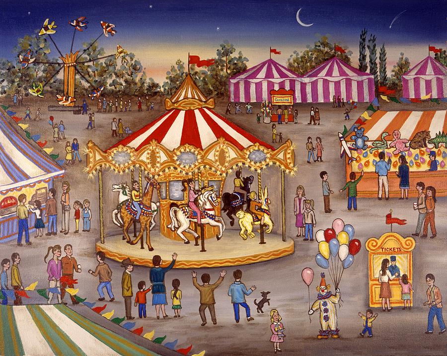 900x717 Carousel At The Carnival Painting By Linda Mears - Carnival Painting