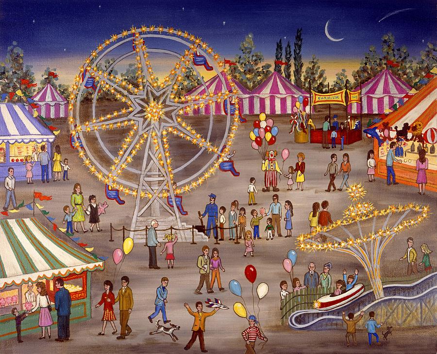 900x728 Ferris Wheel At The Carnival Painting By Linda Mears - Carnival Painting