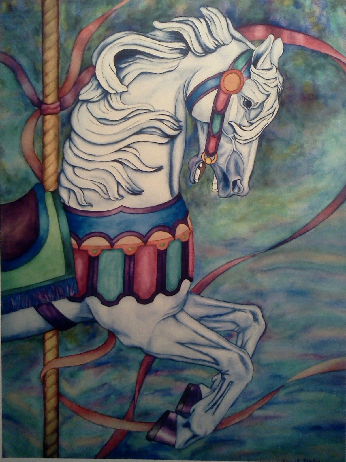 1200x1600 Carousel Horse Painting In Watercolor By Laurel Uhlig Horse Art - Carousel Horse Painting
