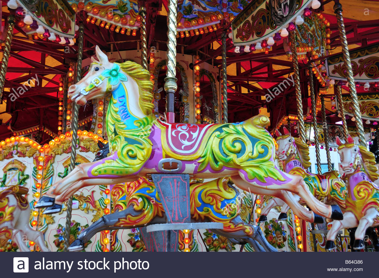 1300x953 Brightly Painted Fairground Carousel Horse Stock Photo 20998886 - Carousel Horse Painting