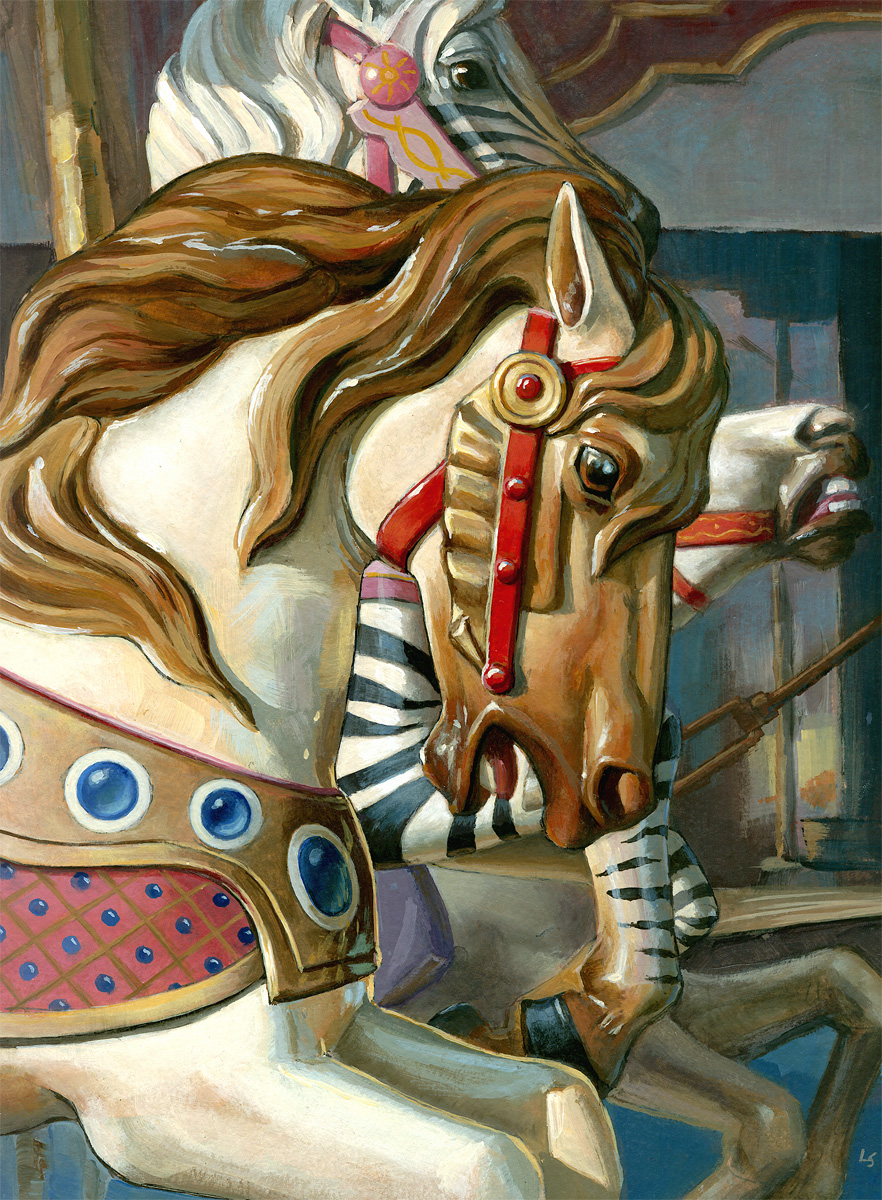 882x1200 By A Nose Lesley Spanos Art - Carousel Horse Painting