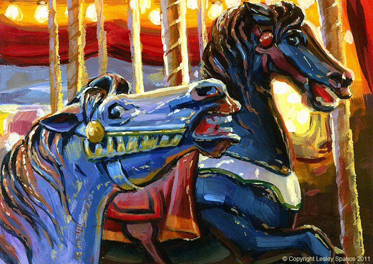 743x526 Carousel Horse Rivalry Span Lesley Spanos Art - Carousel Horse Painting