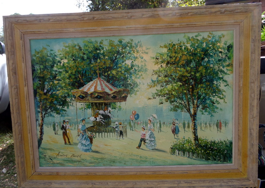 923x656 Original Oil Painting By Andre Moret Titled At The Carousel. - Carousel Painting