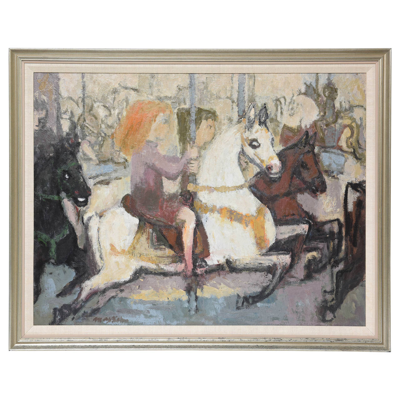 1280x1280 Superb Oil Painting Of A Carousel By Max Kahn - Carousel Painting
