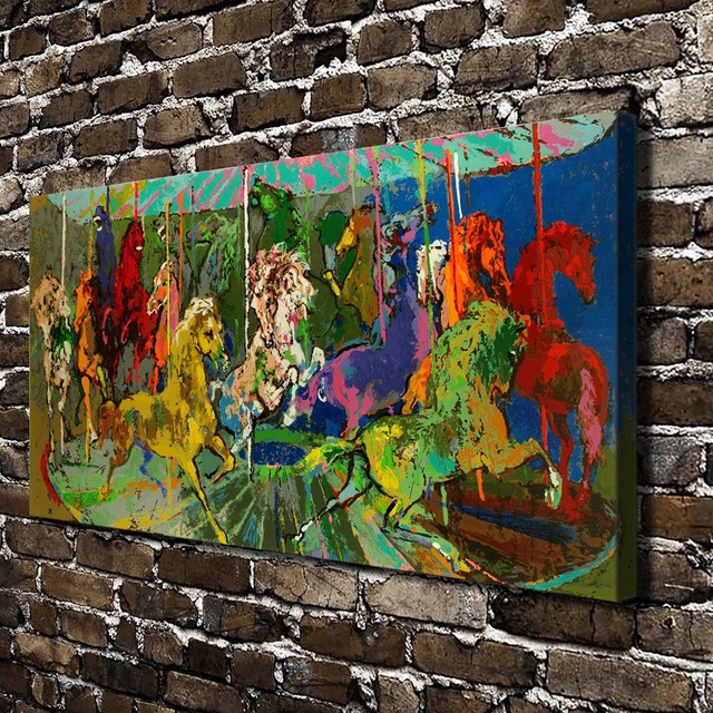 640x640 A1808 Leroy Neiman Abstract Carousel Horse Landscape, Hd Canvas - Carousel Painting