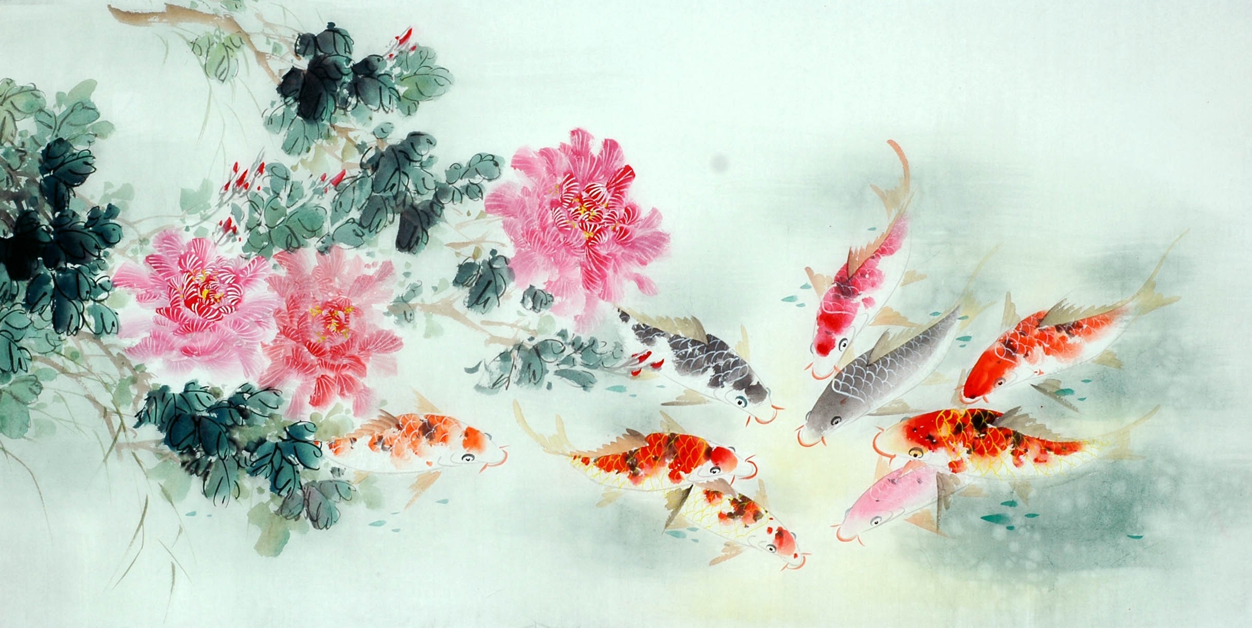 2435x1221 Chinese Carp Painting - Carp Painting