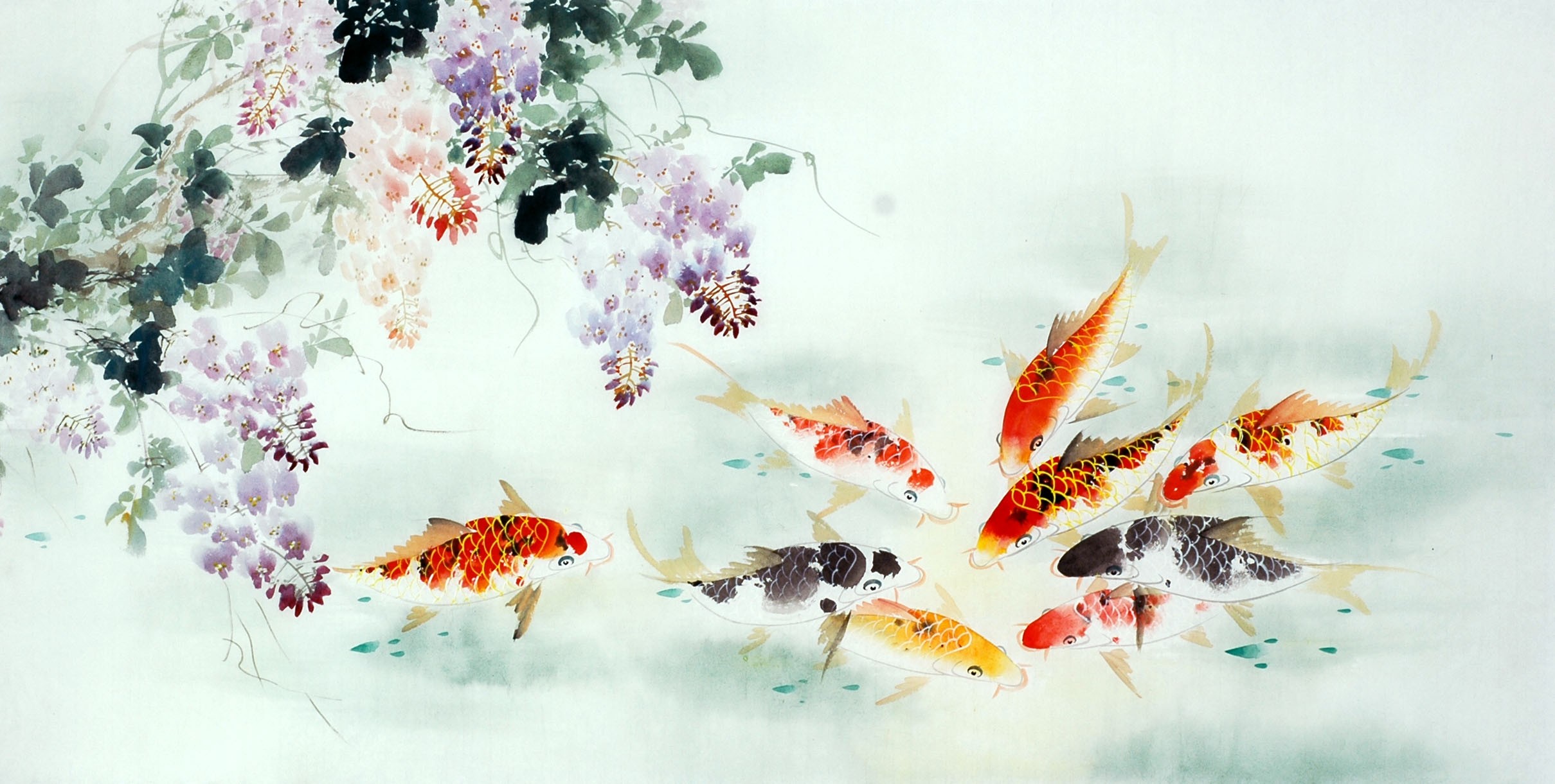 2419x1221 Chinese Carp Painting - Carp Painting