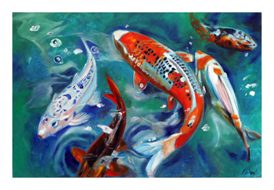 400x278 Original Oil On Canvas Painting 1 Of Koi Carp By Sean Curley - Carp Painting