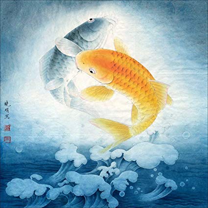 425x425 Ink Wash Giclee Prints Pictures Of 2 Feng Shui Carp - Carp Painting