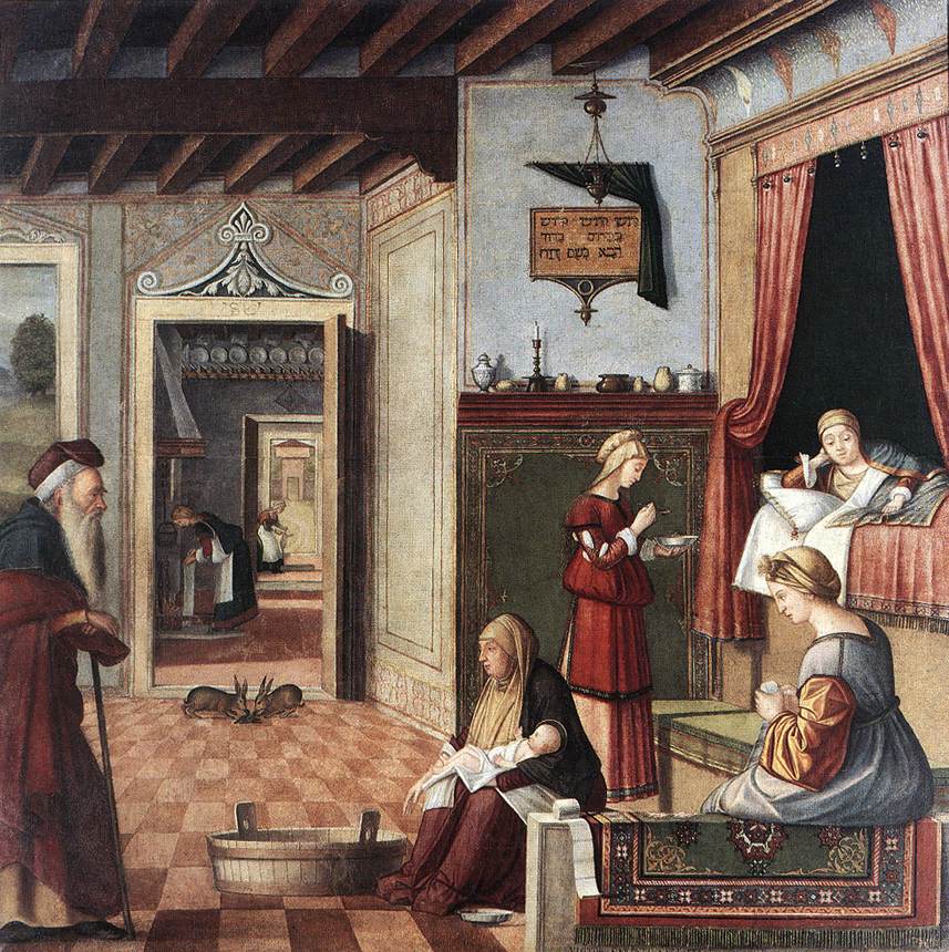 857x860 The Birth Of The Virgin Mary, Painted By Vittore Carpaccio - Carpaccio Painting