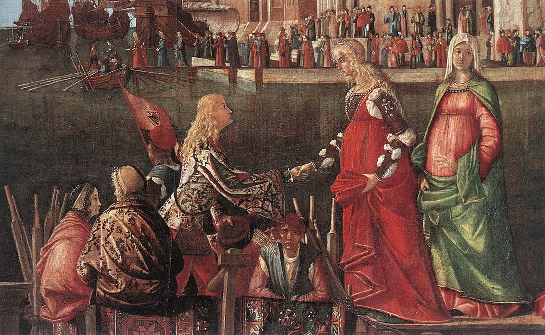 1100x677 Carpaccio Meeting Of The Betrothed Couple And The Departure - Carpaccio Painting