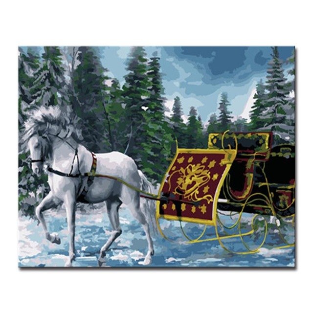 640x640 Framework Oil Painting By Numbers Diy Drawing Christmas Carts - Carriage Painting