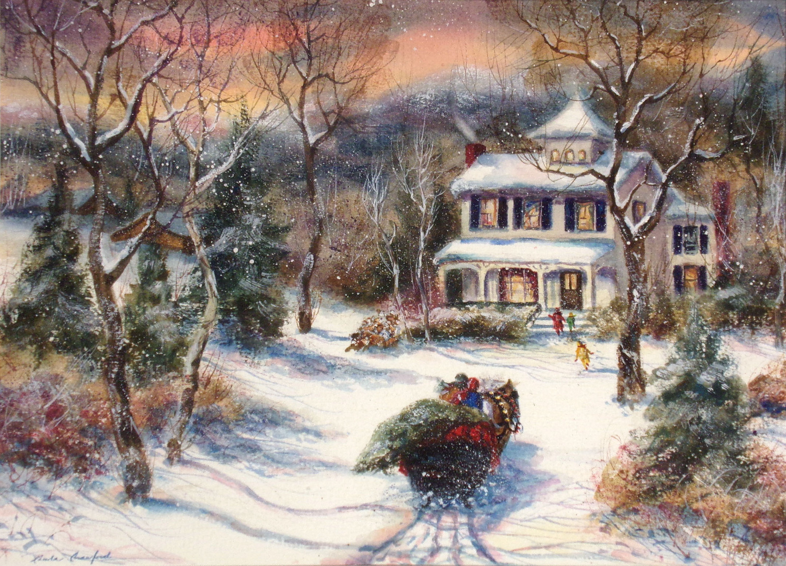 1600x1152 Linda Crawford Signed Original Watercolor Painting Horse Carriage - Carriage Painting