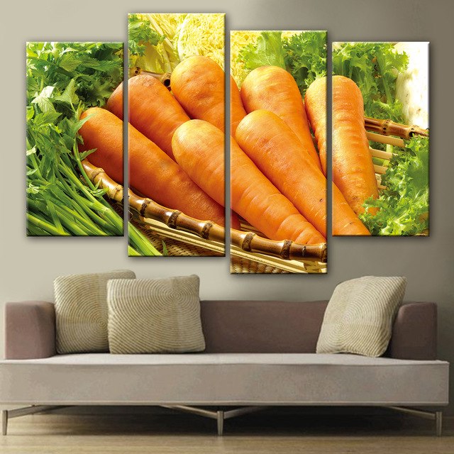 640x640 No Framed 4 Pieces Carrot Painting On Canvas Wall Picture - Carrot Painting