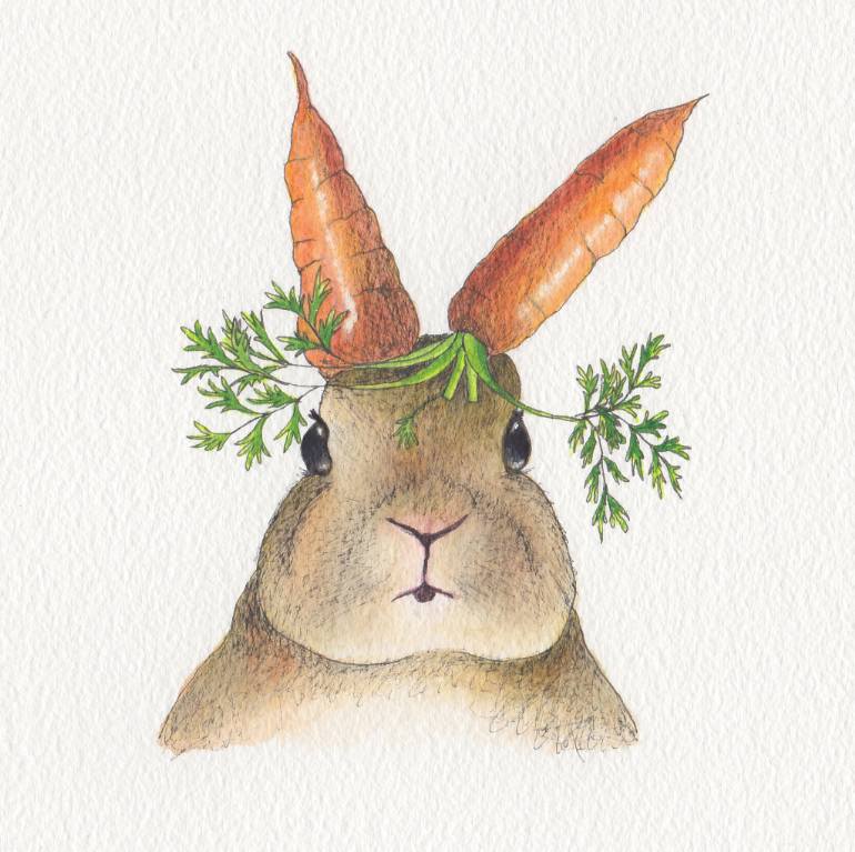 770x767 Saatchi Art Rabbit With Carrot Ears Painting By Sarah Keenan - Carrot Painting