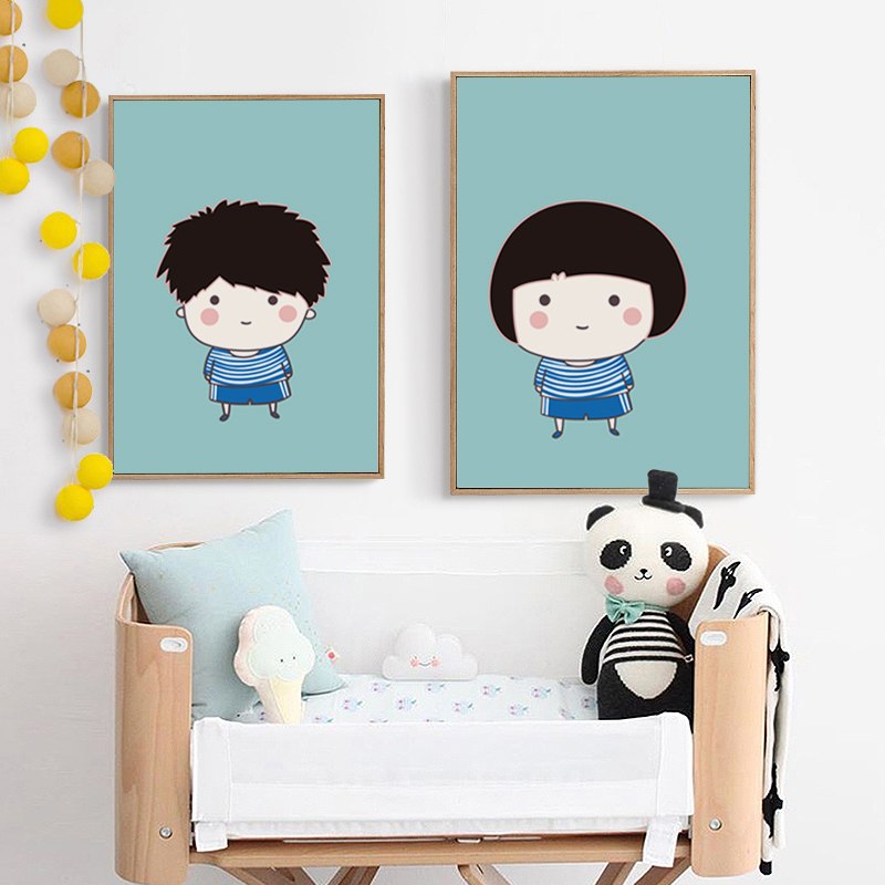 800x800 Elegant Poetry Simple Cute Chinese Cartoon Boy Girl A4 Canvas Art - Cartoon Boy Painting