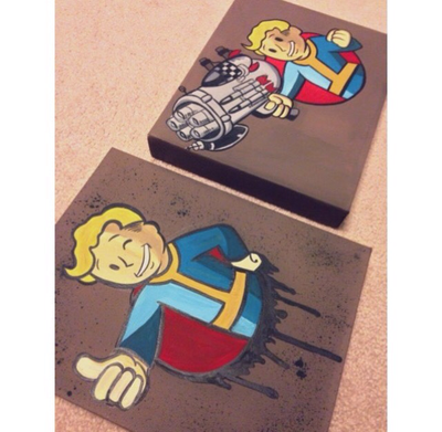 400x391 Pip Boy Fallout Vault Boy Inspired Painting By Neakillszombies - Cartoon Boy Painting