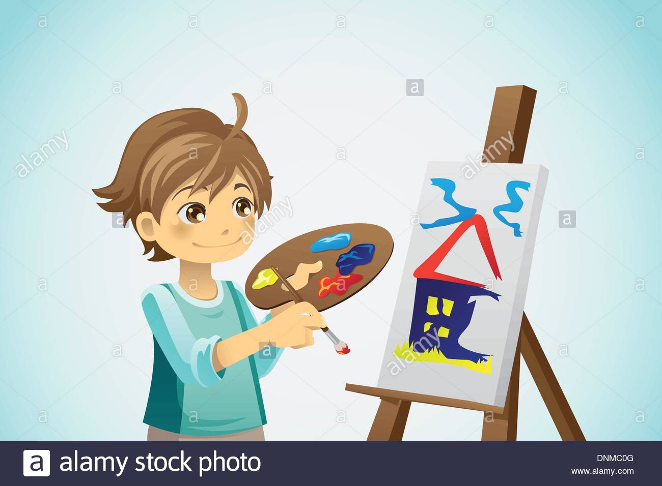 1300x956 A Vector Illustration Of A Kid Painting On A Canvas Stock Vector - Cartoon Boy Painting
