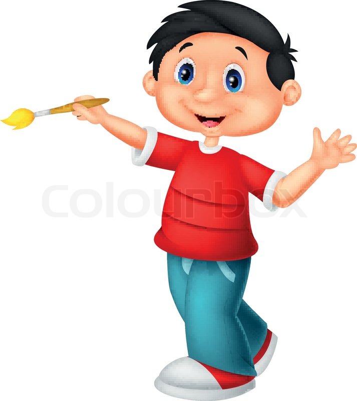 713x800 Vector Illustration Of Little Boy Cartoon Is Painting - Cartoon Boy Painting