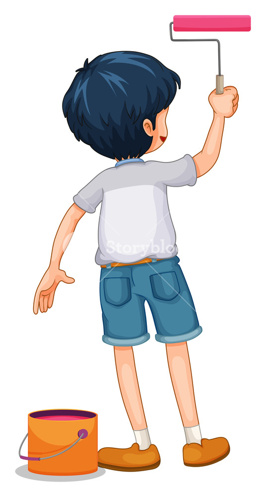 536x1000 Boy Painting The Wall Illustration Royalty Free Stock Image - Cartoon Boy Painting
