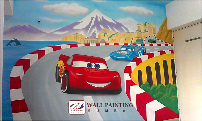 662x398 Kids Room Wall Painting Kids Mural - Cartoon Car Painting