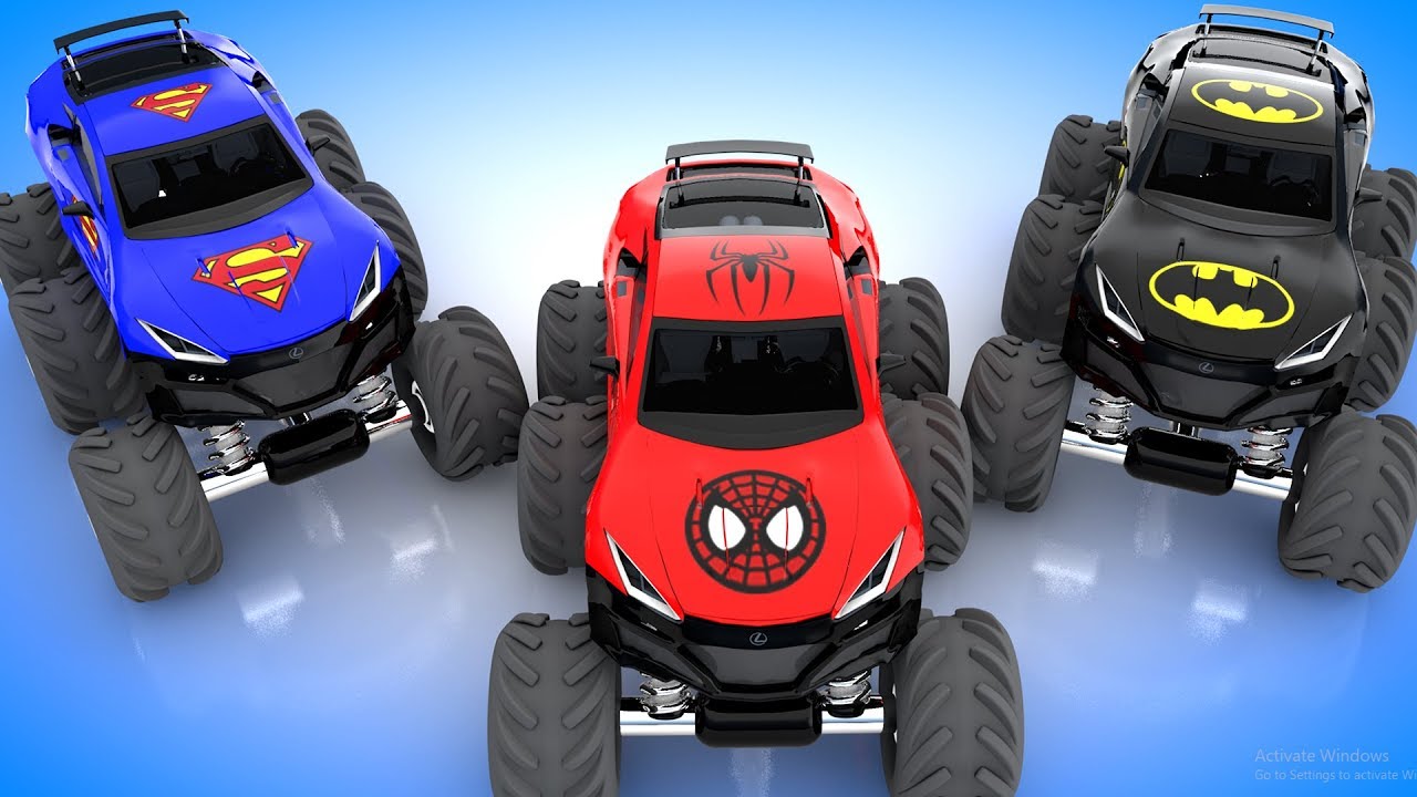 1280x720 Monster Super Hero Car Painting 3d Cartoon For Children Kids - Cartoon Car Painting