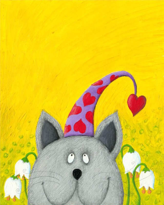 640x800 Cartoon Oil Painting 04 D (Cute Cat With Funny Hat) Wholesale - Cartoon Cat Painting