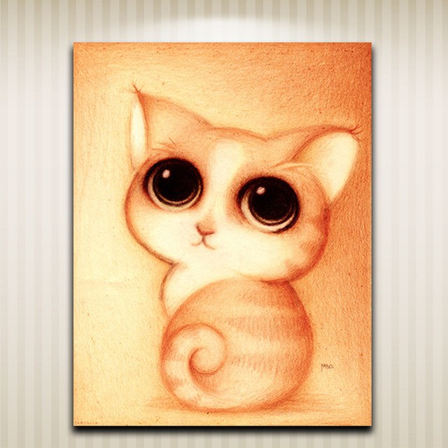 640x640 Cute Cat Cartoon Painting For Children Bedroom Wall Decoration - Cartoon Cat Painting