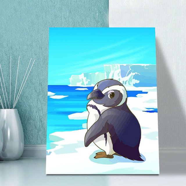 640x640 Coloring By Numbers Cartoon Cat Modular Painting Penguin Digital - Cartoon Cat Painting