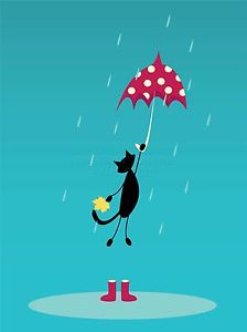 224x300 Art Print Poster Painting Drawing Cartoon Cat Umbrella Wellies - Cartoon Cat Painting