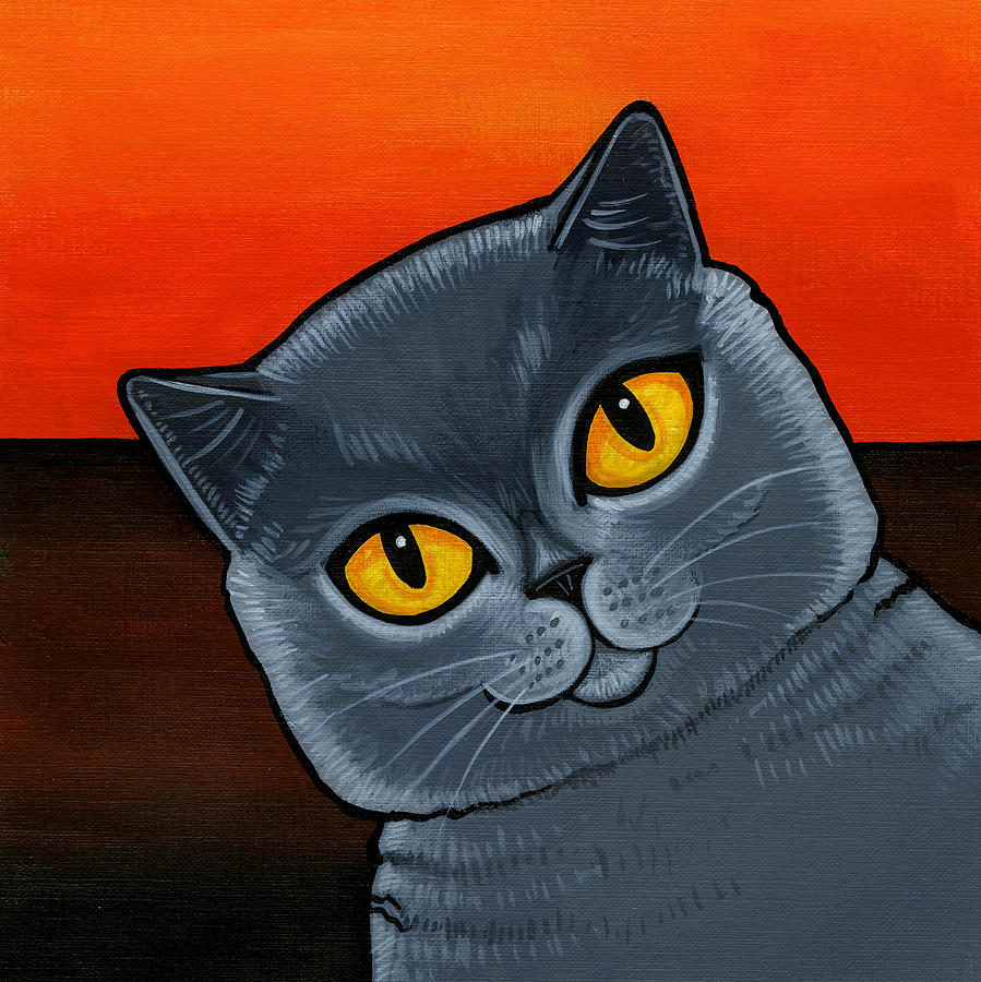 899x900 British Shorthair Painting By Leanne Wilkes - Cartoon Cat Painting