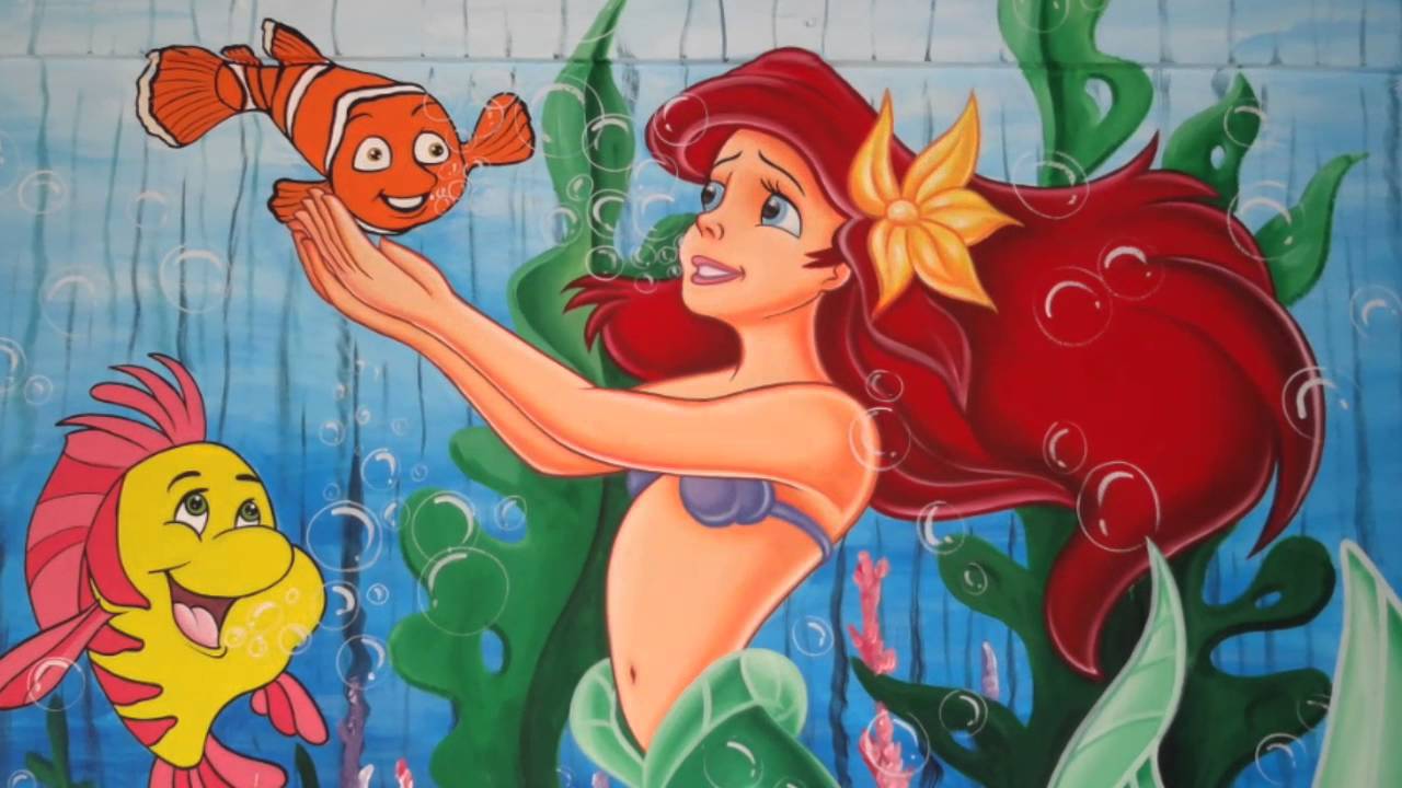 1280x720 Underwater Little Mermaid Play School Wall Art Cartoon - Cartoon Characters Painting