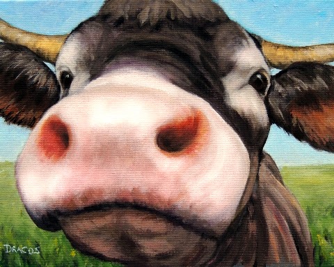 480x383 Dog Paintings (And Cat And Other Animals) By Dottie Dracos Really - Cartoon Cow Painting