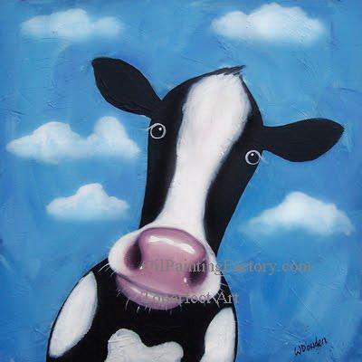 400x400 Oil Paintings Of 3 Cartoon Cow Head Art For Sale By Artists - Cartoon Cow Painting