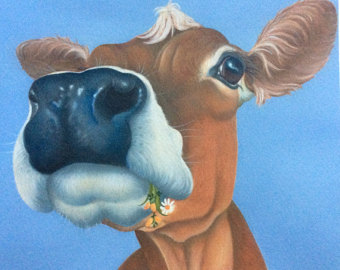340x270 Jersey Cow Painting Thinking - Cartoon Cow Painting