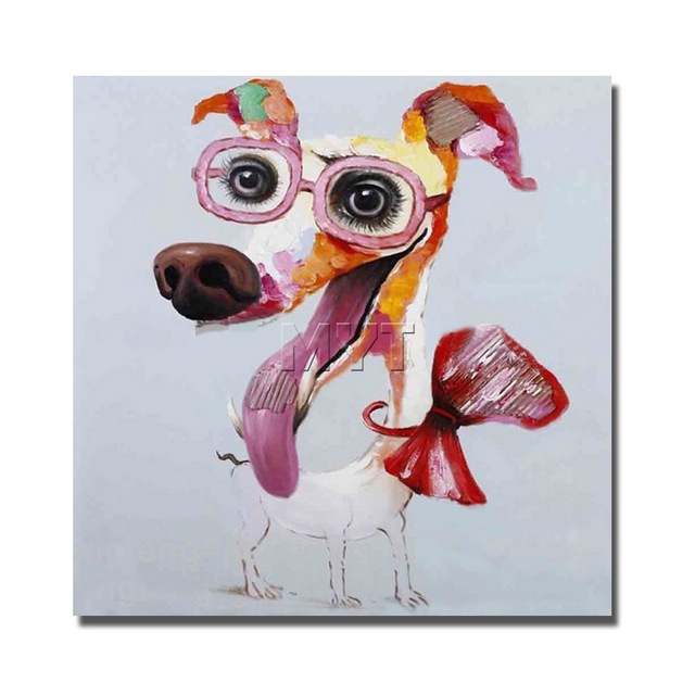 640x640 Cartoon Dog Oil Painting Abstract Animal Wear Glasses Lovely - Cartoon Dog Painting