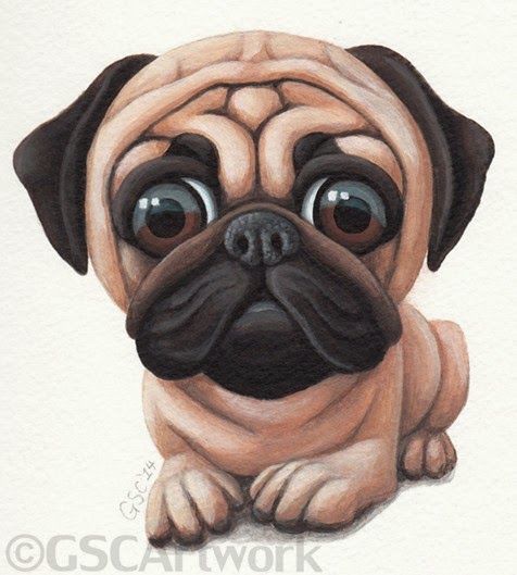 476x529 Pug Dog Puppy Pet Animal Cartoon Caricature Acrylic Painting Art - Cartoon Dog Painting