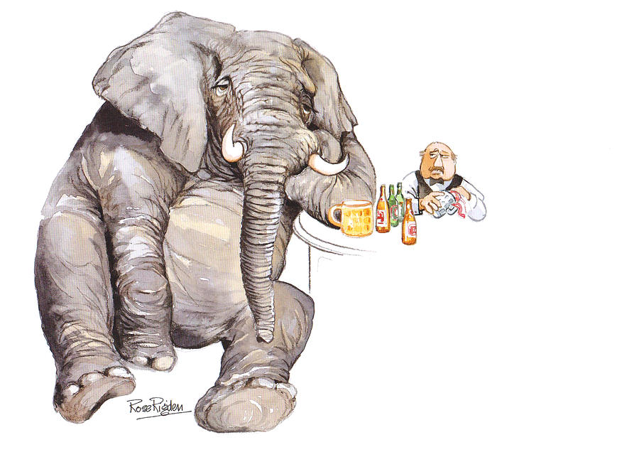 900x636 Drunk Elephant Painting By Rose Rigden - Cartoon Elephant Painting