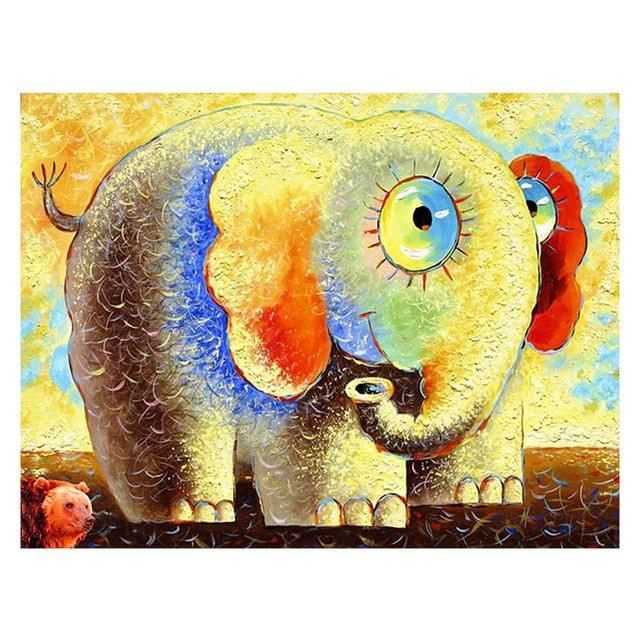 640x640 Paintings Triptych Painting Sewing Kit Diy Cross Stitch Embroidery - Cartoon Elephant Painting