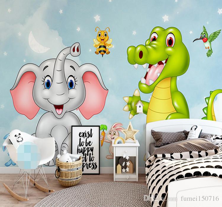 750x700 Custom Mural Wallpaper 3d Hd Cartoon Elephant Dinosaur Children - Cartoon Elephant Painting