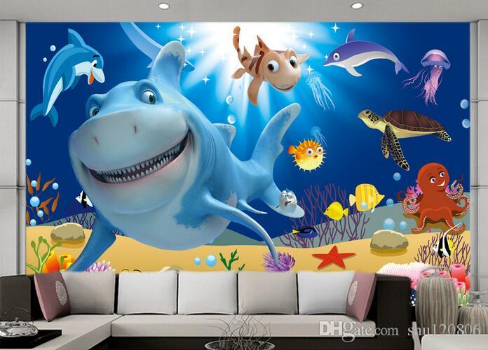 696x500 3d Room Wallpaper Custom Photo Mural Cartoon Underwater World Fish - Cartoon Fish Painting