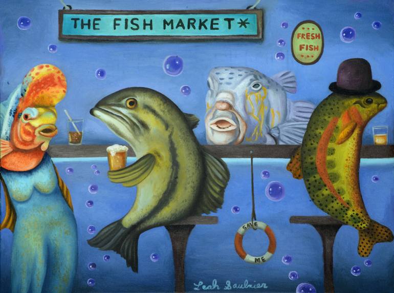 770x572 Saatchi Art Drink Like A Fish Painting By Leah Saulnier - Cartoon Fish Painting